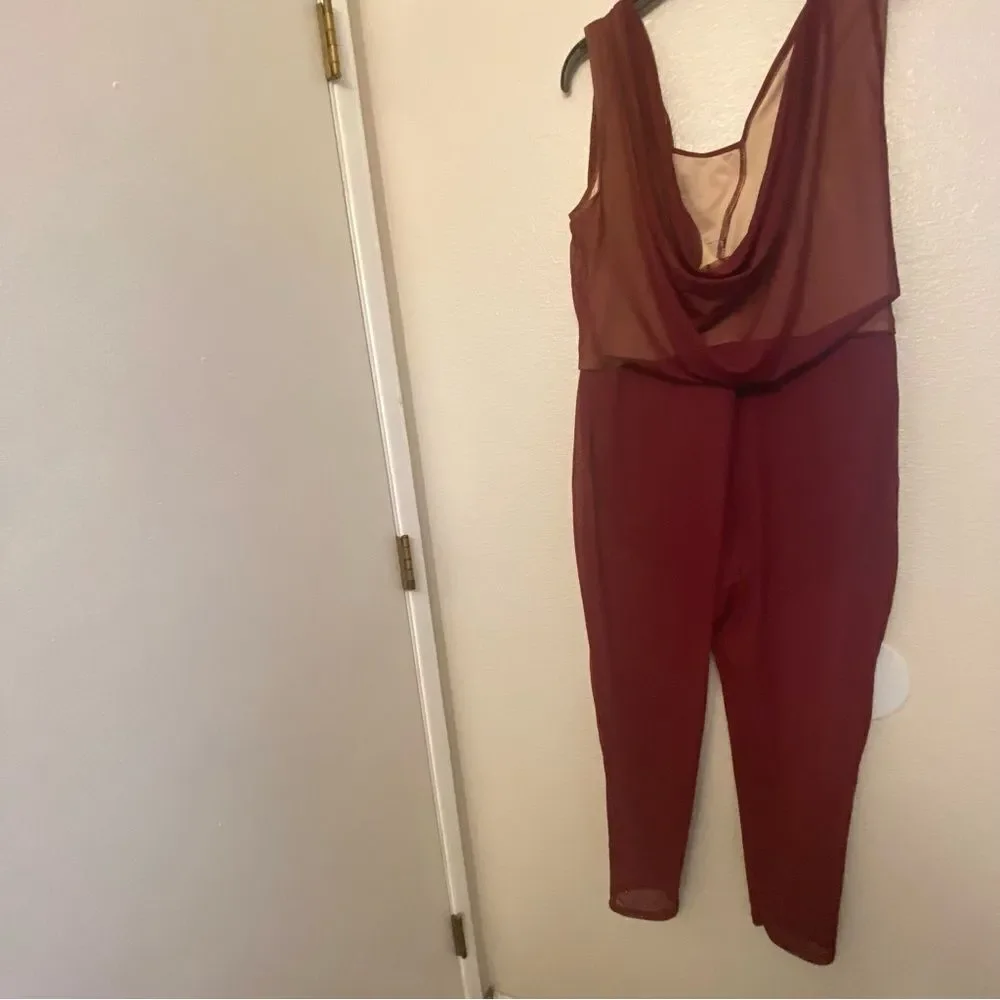 WEISSMAN Dance Costume Burgundy red jumpsuit Mesh Cropped Unitard SM11090  XLA